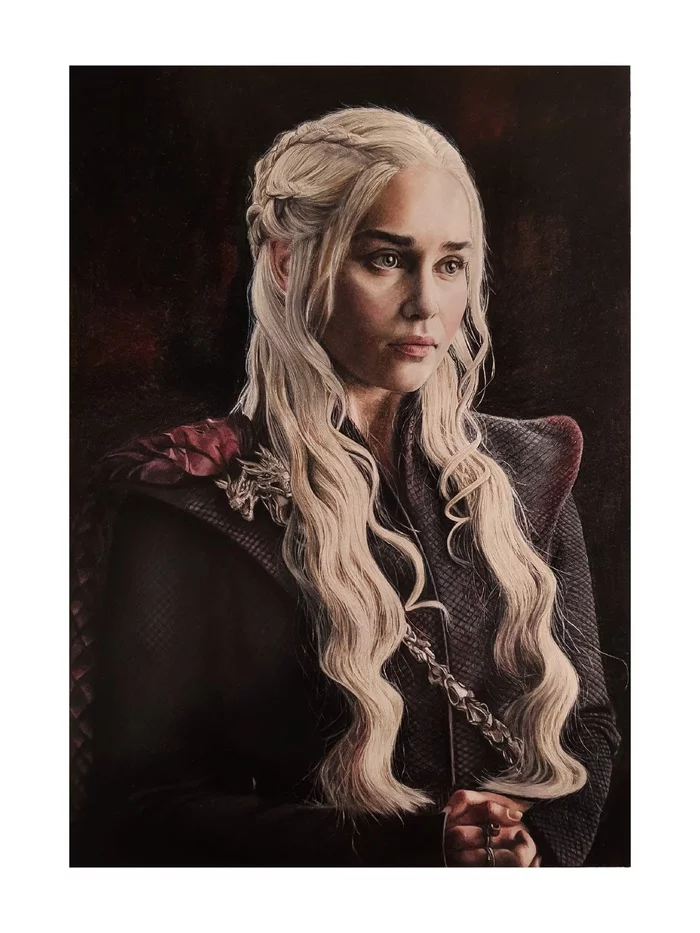 Colored pencils, A3 format - My, Daenerys Targaryen, Game of Thrones, Longpost, Pencil drawing