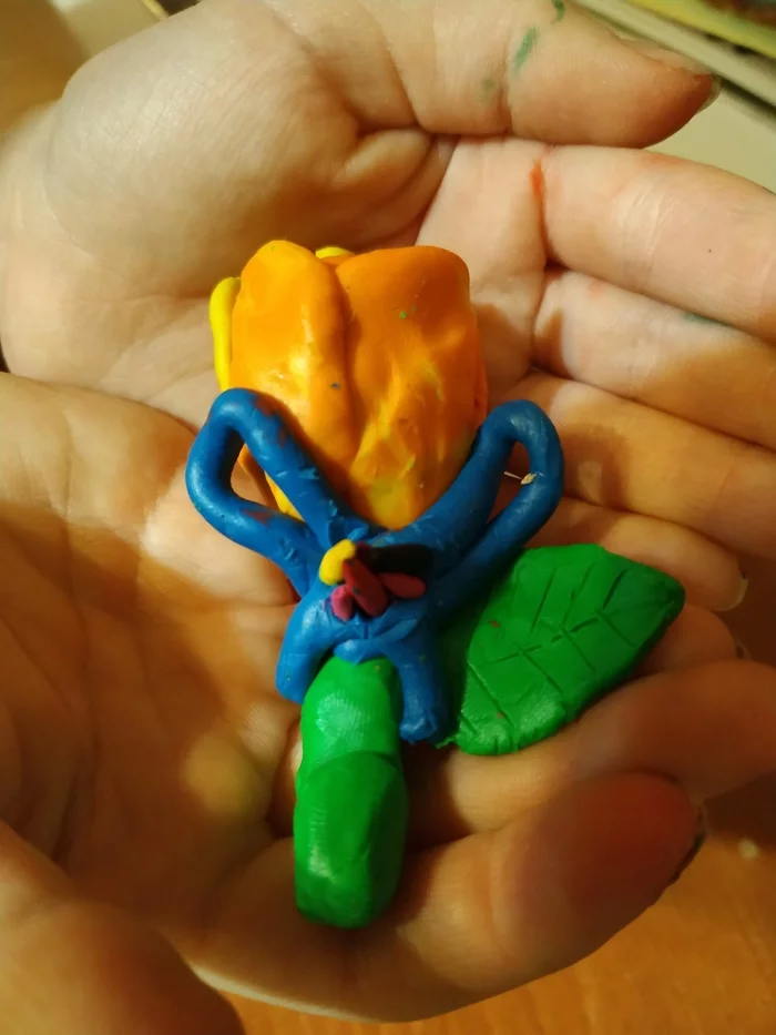 Rose made of plasticine. My daughter's craft) - My, Plasticine, Crafts, Лепка, Children, Longpost