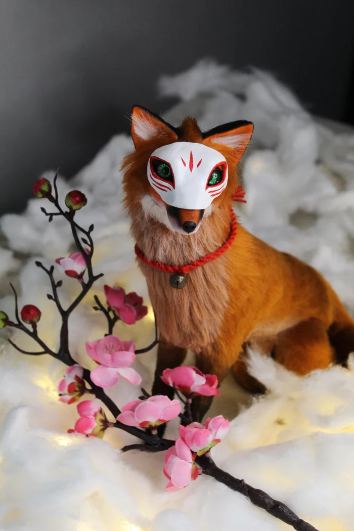 Kitsune welcomes spring - My, Polymer clay, Spring, Japan, With your own hands, Needlework without process, Art, Longpost, Fox, Kitsune