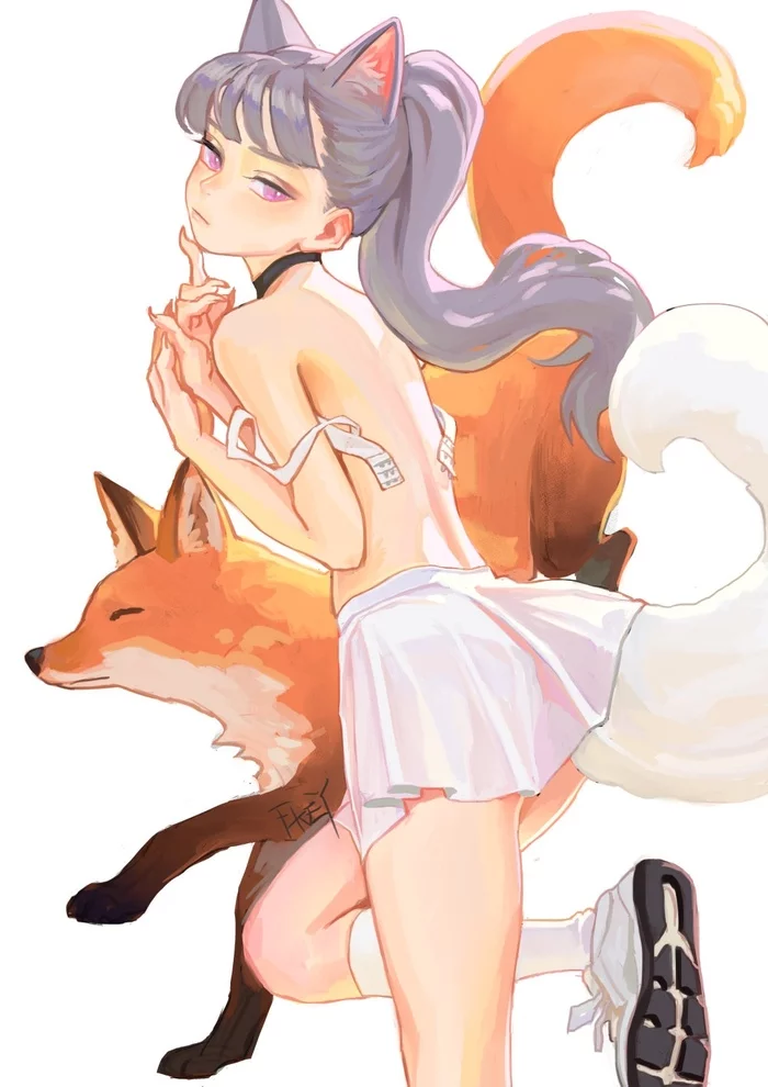 Art - NSFW, FKEY, Anime art, Anime, Girl, Fox, Kitsune