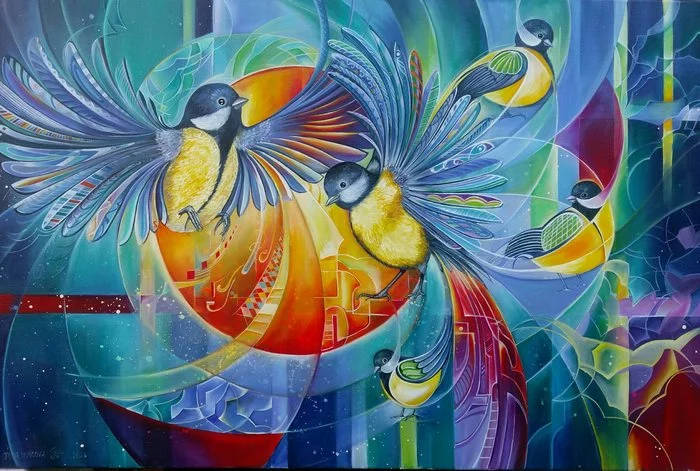 Titmouse birds. Painting - My, Oil painting, Painting, Painting