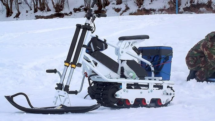 Electric snowmobile for fishing in winter_ch2 - My, Fishing, Winter fishing, Snowbike, Snowmobile, Motorcycle towing machine, Video, Longpost