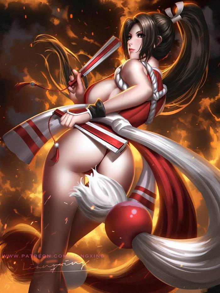 Liang-Xing - NSFW, Рисованная эротика, Эротика, Арт, Liang Xing, Попа, Mai Shiranui, The King of Fighters