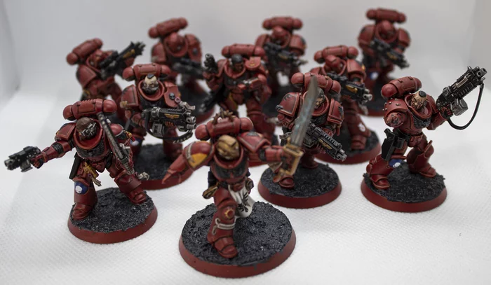 Intercessors of the Primaris Blood Angels led by Lieutenant Tolmeron - My, Warhammer 40k, Blood angels, Space Marine, Painting miniatures, Miniature, Acrylic, Primaris space marines, Longpost