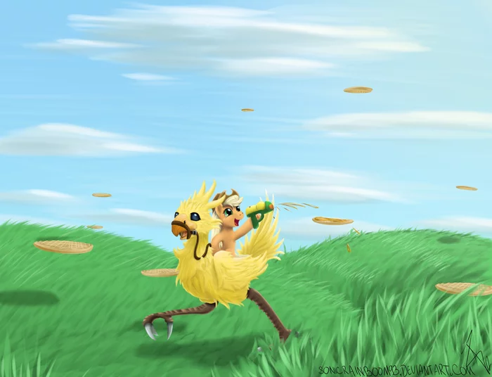 Last fantasy - My little pony, Crossover, Final Fantasy, Applejack, Chocobo