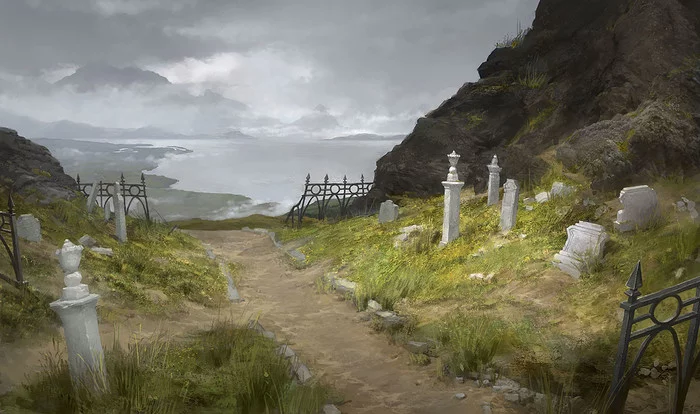 Road through the cemetery - Art, Drawing, Landscape, Road, Cemetery, Clint Cearley