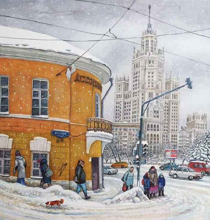 Moscow in winter - Moscow, Winter, Kotelnicheskaya Embankment, Skyscrapers