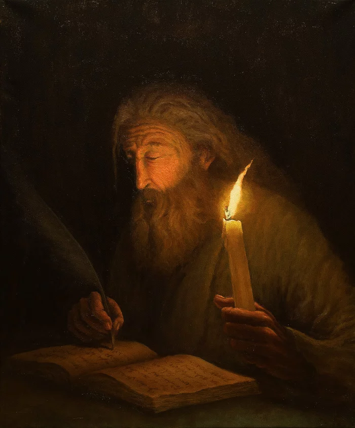 Clerk - Art, Oil painting, Men, Candle, Books, Michael Handt