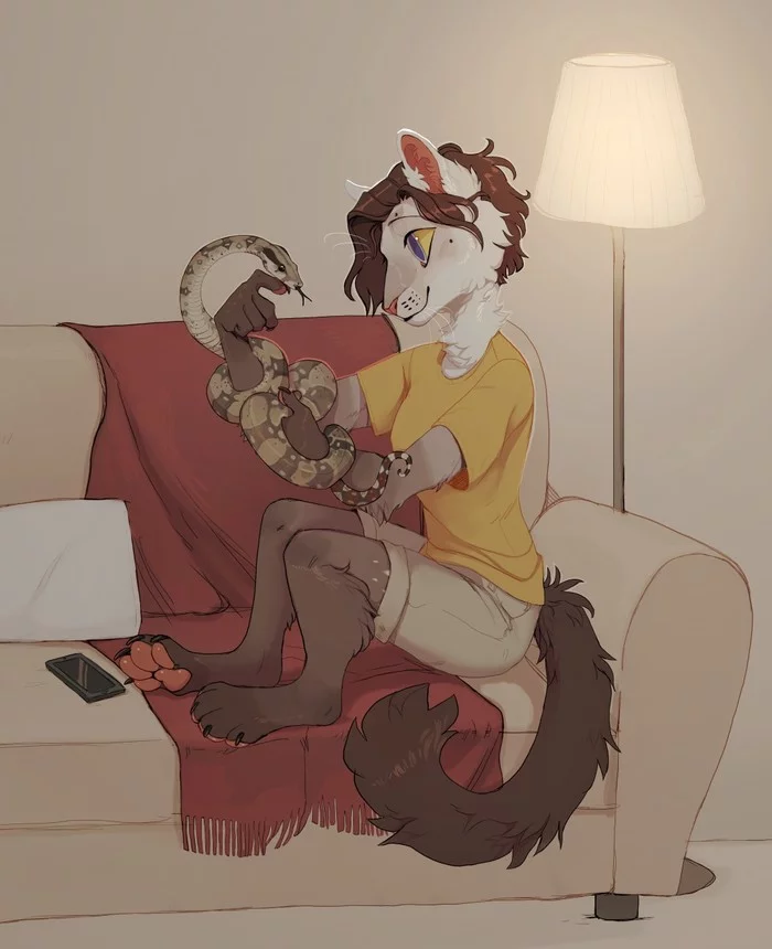 Pet snake - Furry, Art, Anthro, Furry cat, Furry art