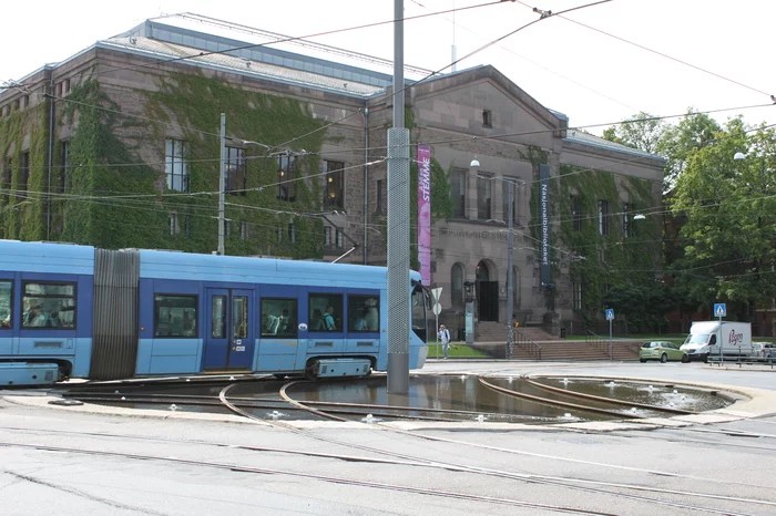 Tram fountain in Oslo - My, Tram rails, Tram, Fountain, Norway, Oslo