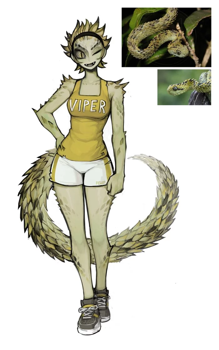 Spiny bush viper - Matilda Fiship, Art, Snake, Humanization