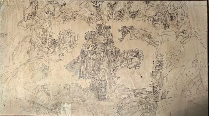 Doom eternal, burning sketch - My, Survival, Doom eternal, Doomguy, Games, Computer games