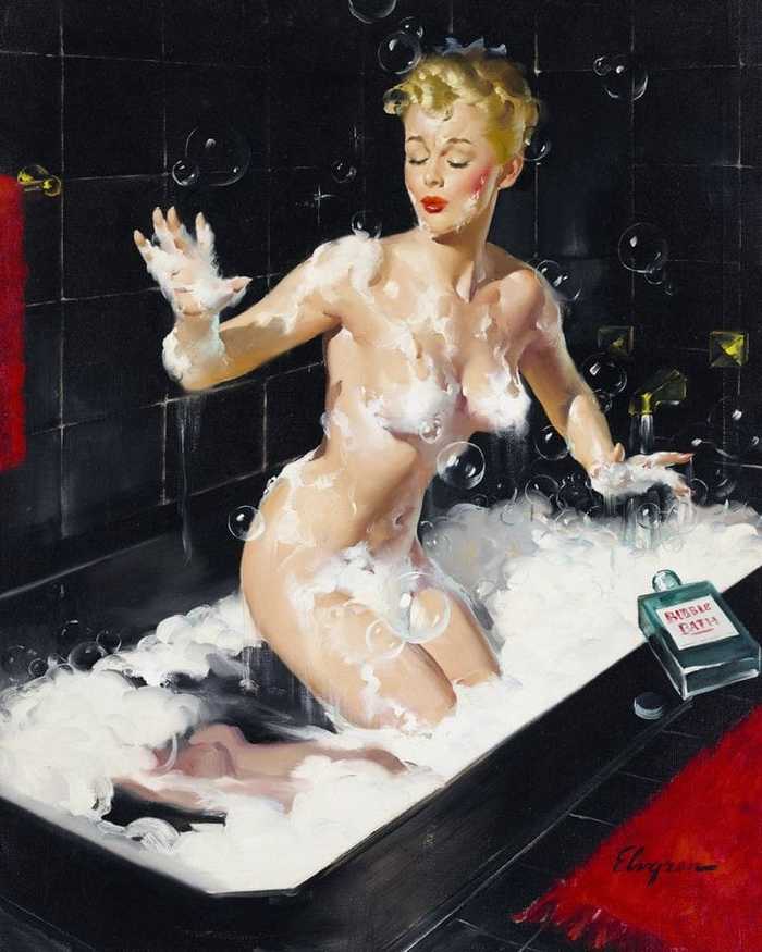 In the foam - NSFW, Pin up, Painting, Beautiful girl