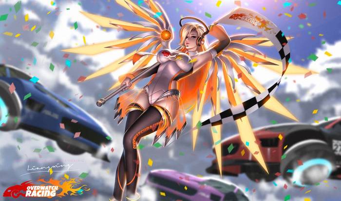 Racing Mercy - NSFW, Hand-drawn erotica, Erotic, Art, Overwatch, Mercy, Liang xing