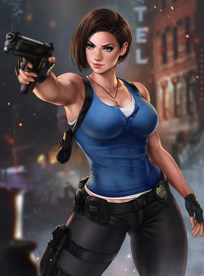 Jill Valentine - Art, Drawing, Resident evil, Capcom, Jill valentine, Pistols, Games, Dandonfuga, Longpost