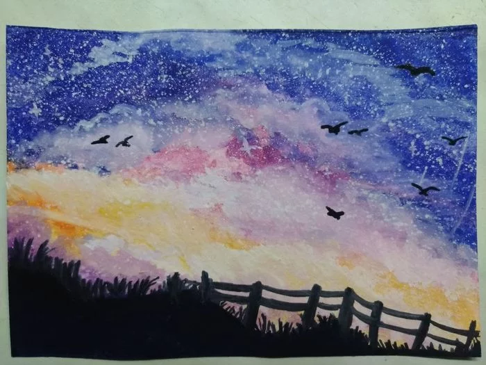 Series of watercolor paintings night sky - My, Painting, Watercolor, Sky, Paints, Longpost