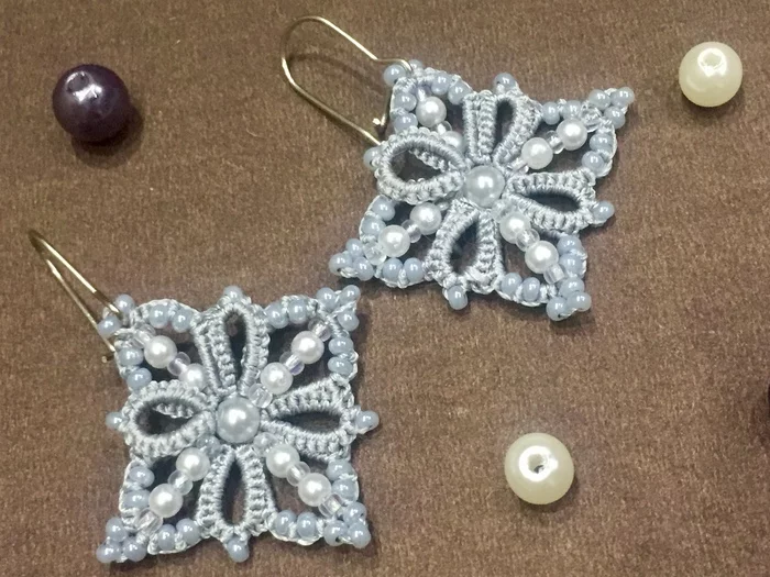 Earrings (tatting) - My, Needlework without process, Needlework, Earrings, With your own hands, Decoration, Longpost