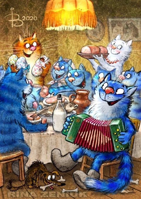 Blue cats Small - Rina Zenyuk, Drawing, Catomafia, cat