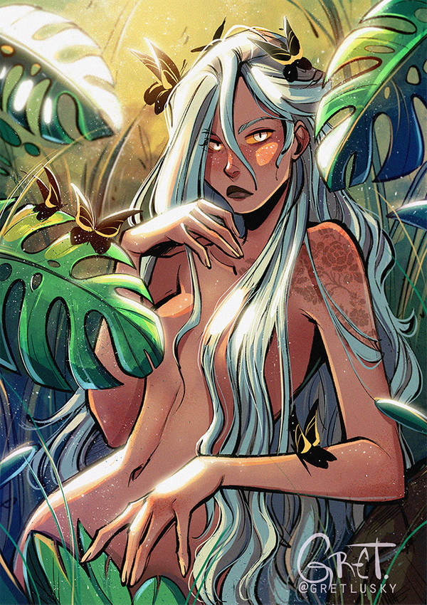 In the green - NSFW, Art, Drawing, Girls, Greenery, Erotic, Hand-drawn erotica, Gretel Lusky