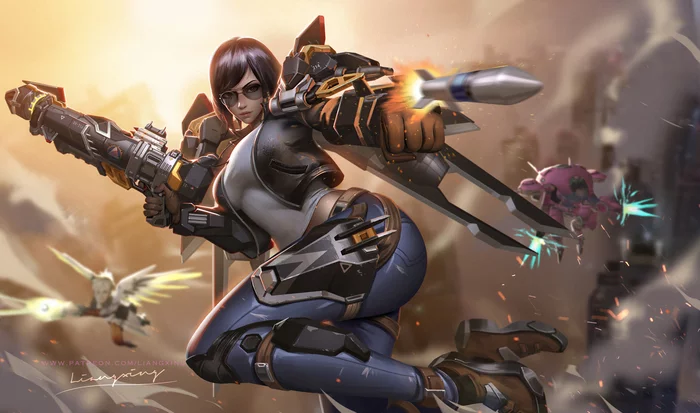 Pharah - Game art, Overwatch, Pharah, Dva, Mercy, Liang xing, Art