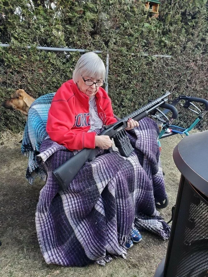 Granny is ready to face the virus - Grandmother, Weapon, Readiness, Humor