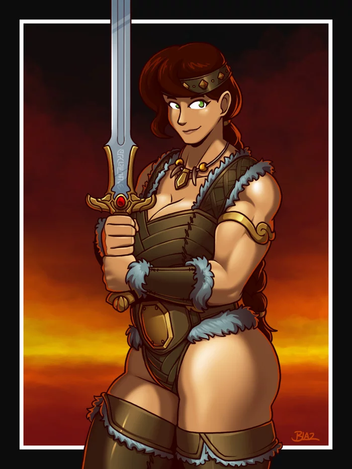 Nova - Battle Mistress - Blazbaros, Barbarian, Strong girl, Art