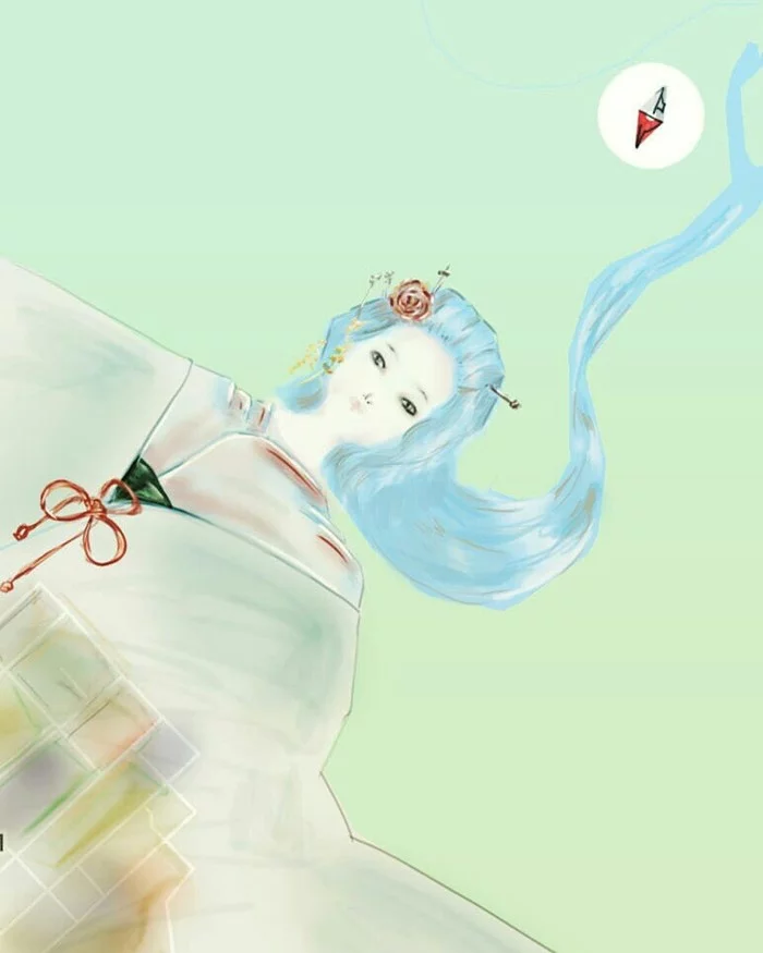 Kartunki (drawings on the map) - My, Digital drawing, Fantasy, Geisha, Sakura, Afro, Longpost