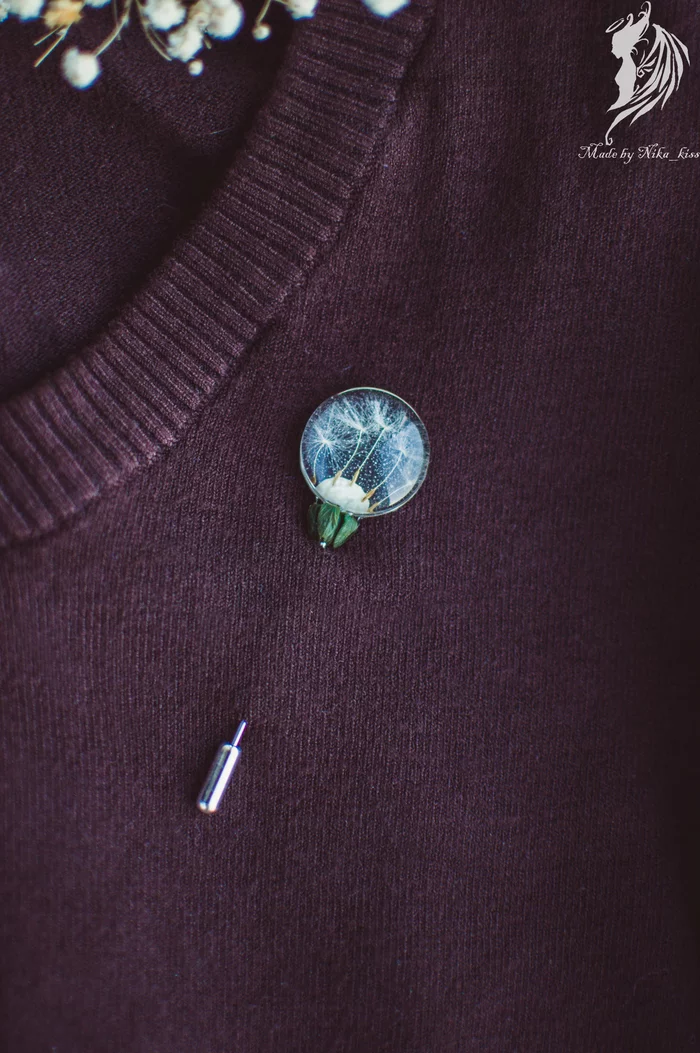 Dandelion needle brooch - My, Handmade, Epoxy resin, Polymer clay, Dandelion, Brooch, Longpost, Nika_kiss, Needlework without process