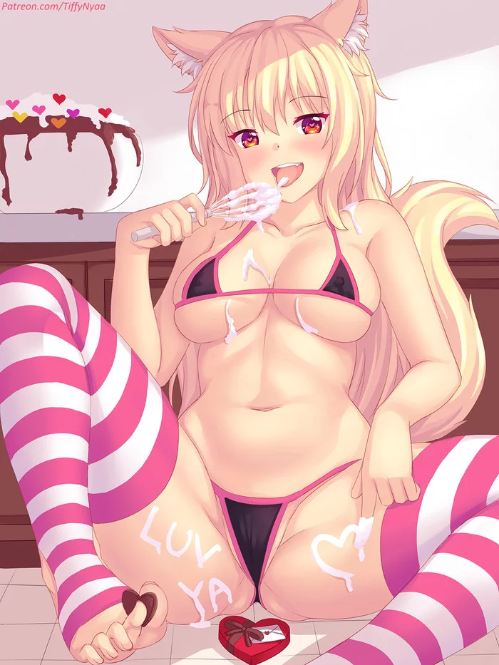 Cream - NSFW, Anime, Pantsu, Breast, Anime art, Original character, Animal ears, Tiffy, Neko