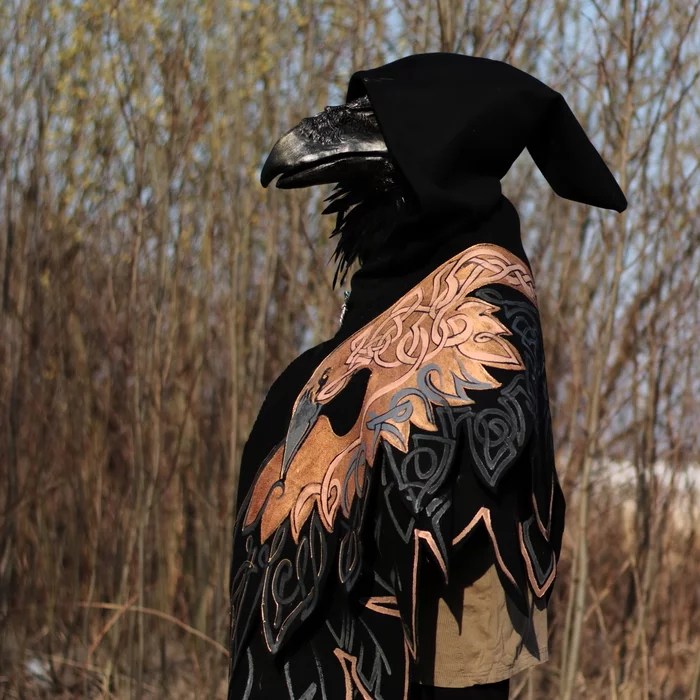 Raven Shawl and Mask - My, Kai Yara, Crow, Mask, Craft, Sculpture, Painting on fabric, Entourage, Plastic injection molding, Longpost