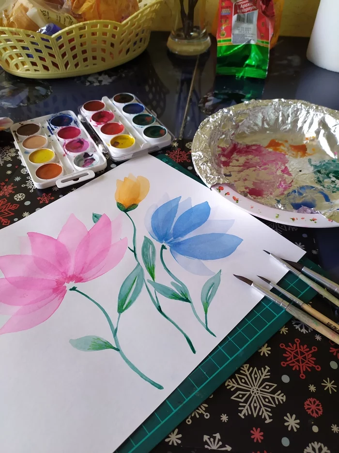Draw at home! - My, Learning to draw, Watercolor, Flowers