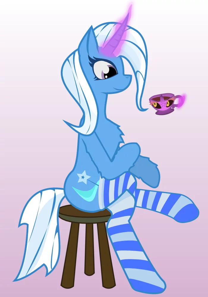 The Great and Powerful One drinks tea with a suspiciously familiar cup... - My little pony, MLP Learning, Trixie