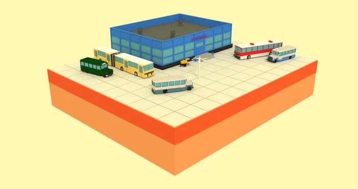 [Low poly] Bus station - My, Low poly, 3D, Bus station, Ik, Ikarus