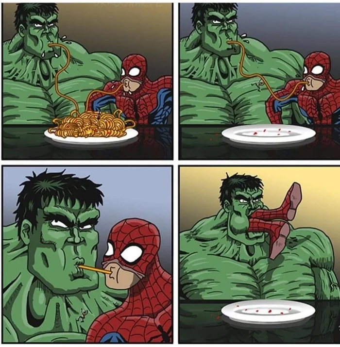 Got distracted... - Comics, Hulk, Spiderman, Spaghetti, Dragonarte