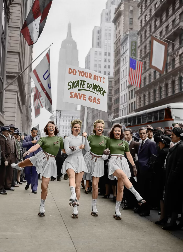 Do your part! Rollerblade to work! Save gas - Retro, The photo, New York, Agitation