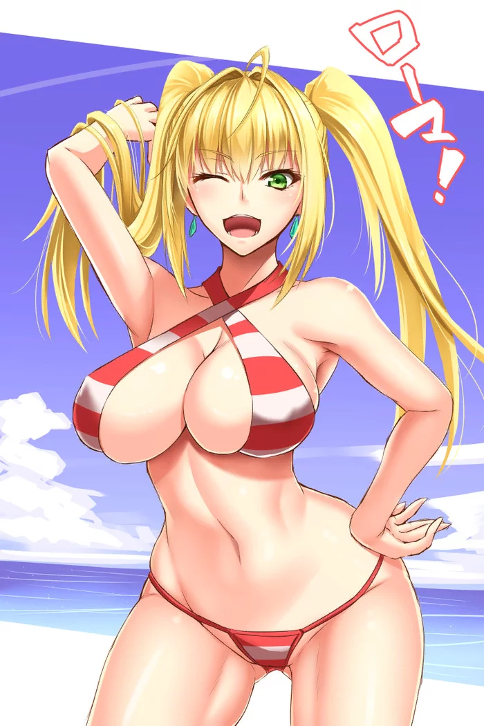 Beach time! - NSFW, Nero Claudius, Fate, Fate Grand Order, Anime Art, Аниме, Арт, Эротика, Купальник