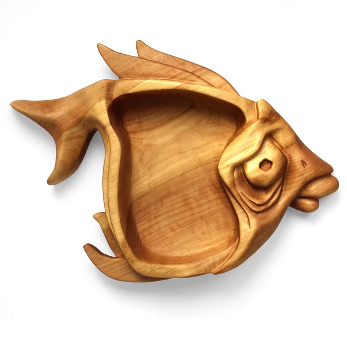 Wooden plate in the shape of a fish - My, Wood carving, Needlework without process, With your own hands, Plate, A fish, Longpost