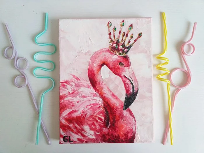 Giraffe and flamingo) old works - My, Art, Acrylic, Painting, Animals, Flamingo, Giraffe