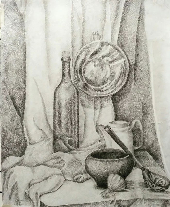 Still life in pencil) - My, Hudozhka, Still life, Pencil, Drawing