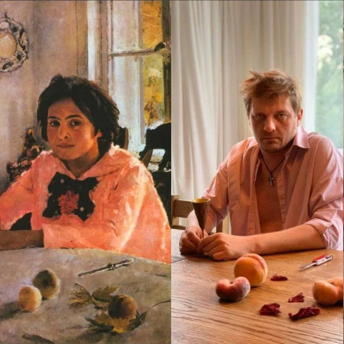 Girl with peaches, modern version - Men, Quarantine, Girl with peaches, Painting, Challenge, Insulation