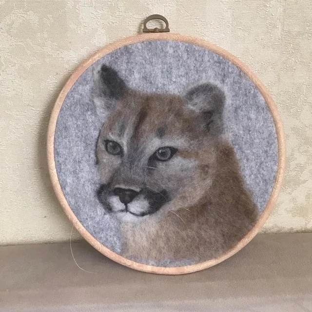 Puma.Drawing with fur - My, Painting, Puma, Portrait, Dry felting, Needlework without process