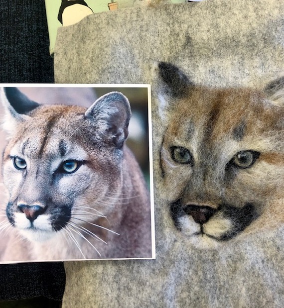 Puma.Drawing with fur - My, Painting, Puma, Portrait, Dry felting, Needlework without process