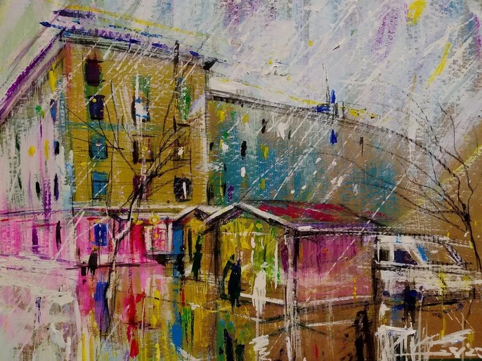 Severomorsk - My, Severomorsk, Etude, Painting, Town, The street, Color, Creation