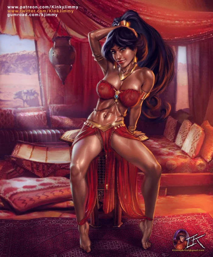 Jasmine - NSFW, Art, Walt disney company, Aladdin, Erotic, Boobs, Oriental costume, Kinkyjimmy, Princess jasmine