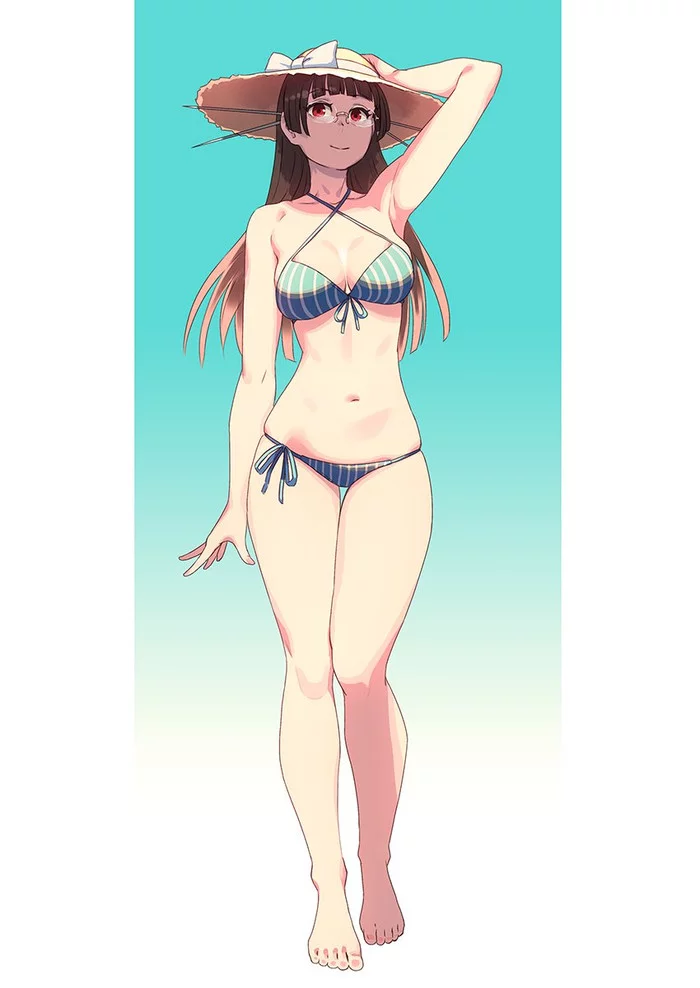 Choukai - Kantai collection, Anime, Anime art, Choukai, Swimsuit, Glasses