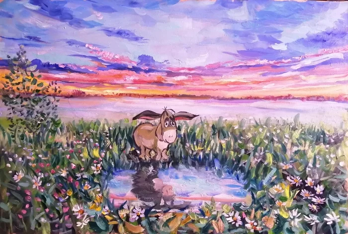 Self-isolation is heartless you bitch!!! - My, Klimov, Oil painting, Donkey Eeyore, dawn, Self-isolation