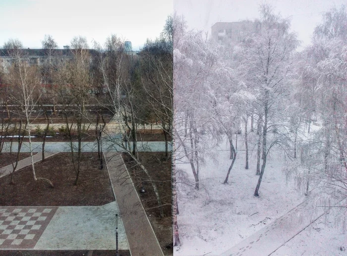 Morning and evening - My, Mobile photography, View from the window, Weather, Snow, It Was-It Was, Seasons