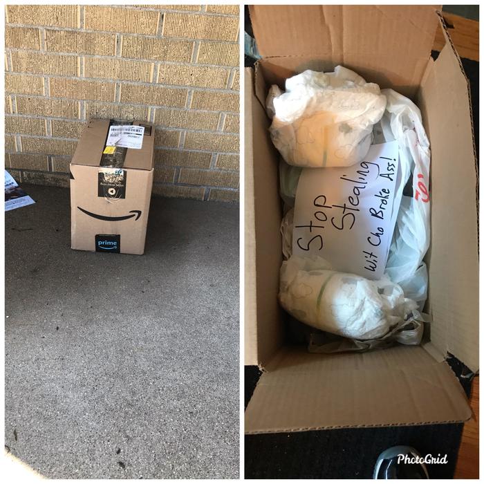 A box of dirty diapers for those who constantly steal packages from our front door - Package, Theft, Diaper, Reddit