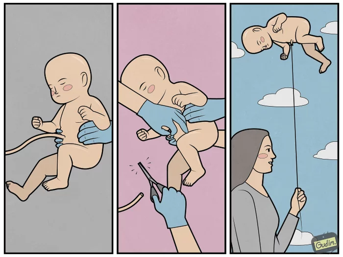 Situation - My, Gudim, Comics, Children, Umbilical cord, Air balloons