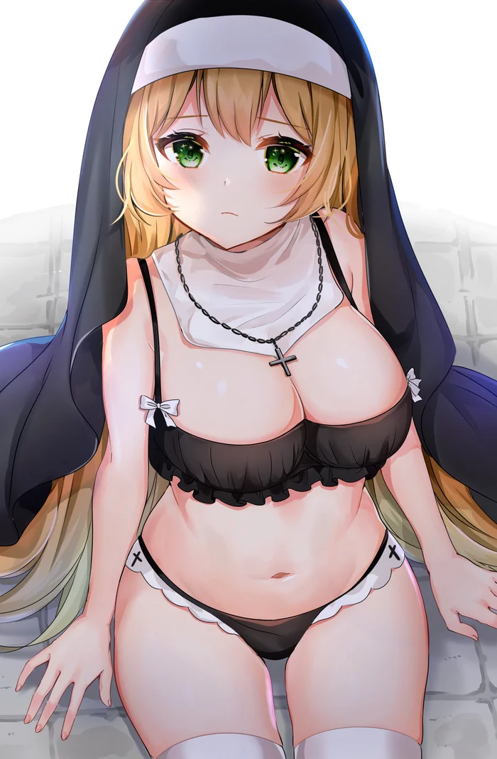 Nun - NSFW, Nun, Underwear, Breast, Anime, Anime art, Original character, Pantsu